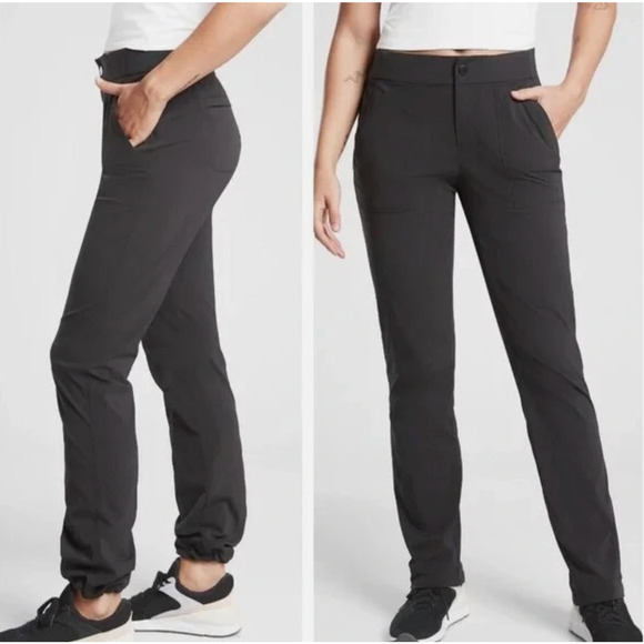 Athleta Trekkie Hike Pants NWT $98 26W Ripstop Cinchable Bottom Black Gorpcore - Picture 1 of 3